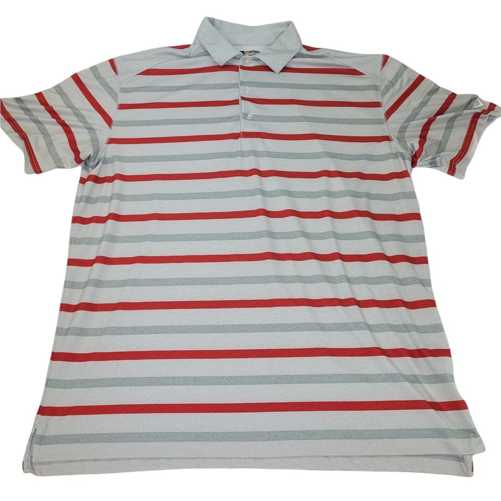 Callaway Opti-Dri Golf Shirt Mens Large Short Sleeve Red/Gray/Light Grat Stripes